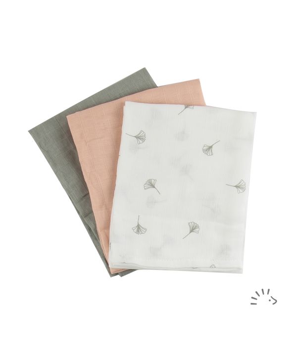 Mussoline in cotone bio 70x70 cm - 3 pezzi assortiti sul rosa